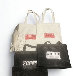 SHEIN Canvas Tote Set - White and Black with Red Logo
